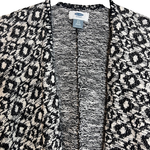 Old Navy Womens Short Open Front Cardigan M/L Black White Knit Kimono Sleeve - Picture 2 of 6